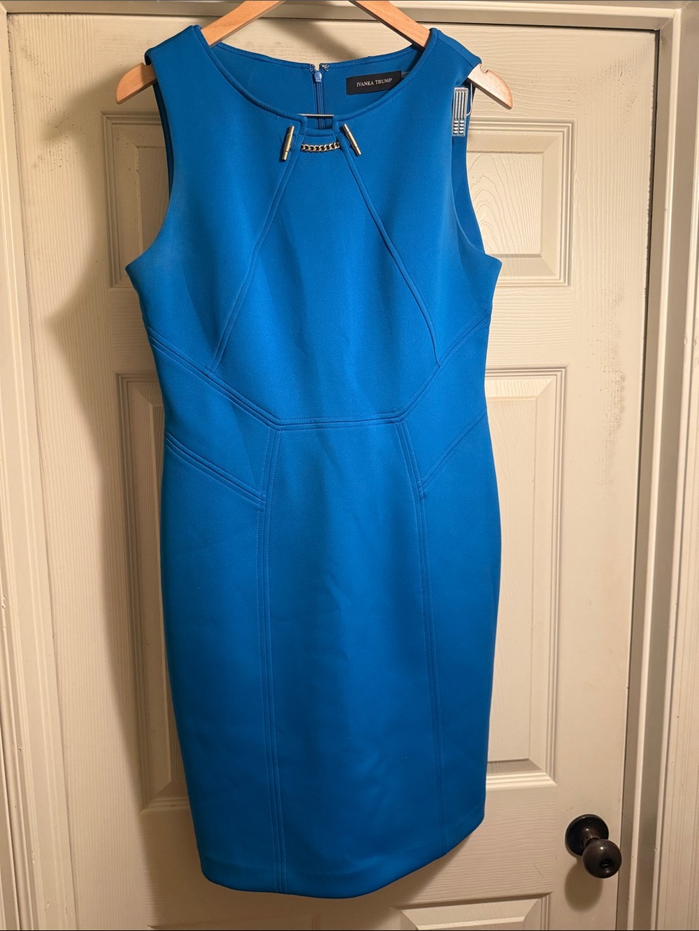 Ivanka Trump Teal Midi Dress with Gold Chain Accent